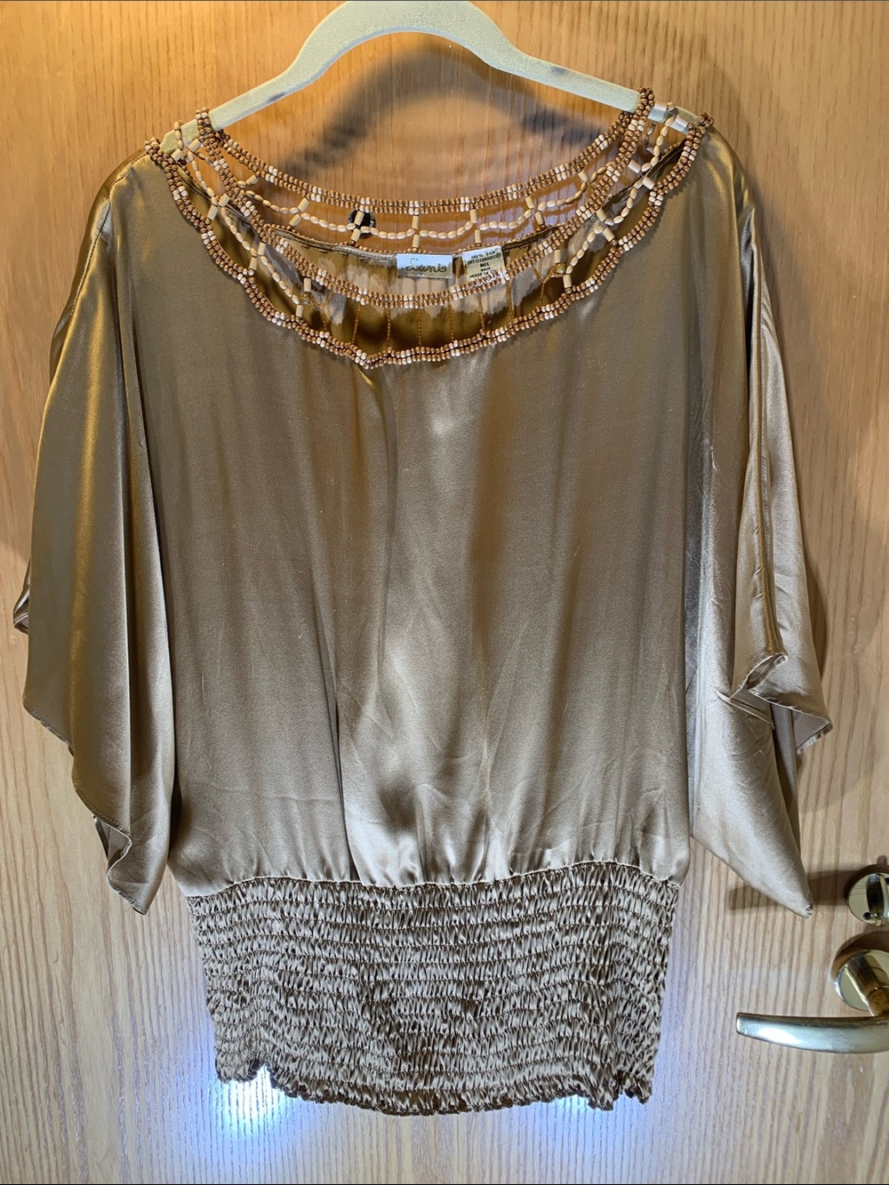 Lani Vintage 100% Silk Gold Beaded Scoop Neck Blouson Top - Size M/L